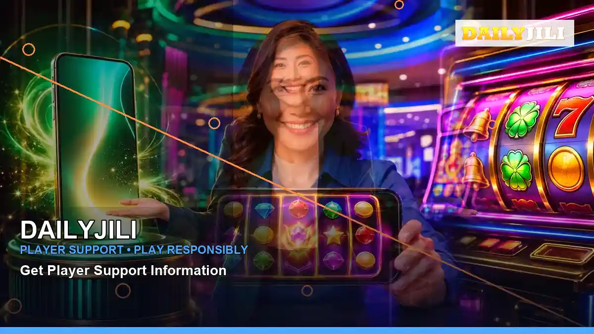DAILYJILI casino cashback rewards featuring an adult Filipina casino host with a right close-up composition