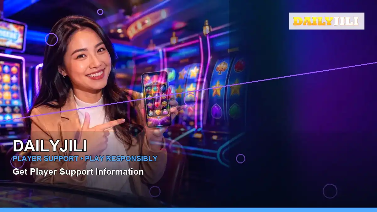 DAILYJILI fantasy online slot games featuring an adult Filipina casino host with a left-framed composition